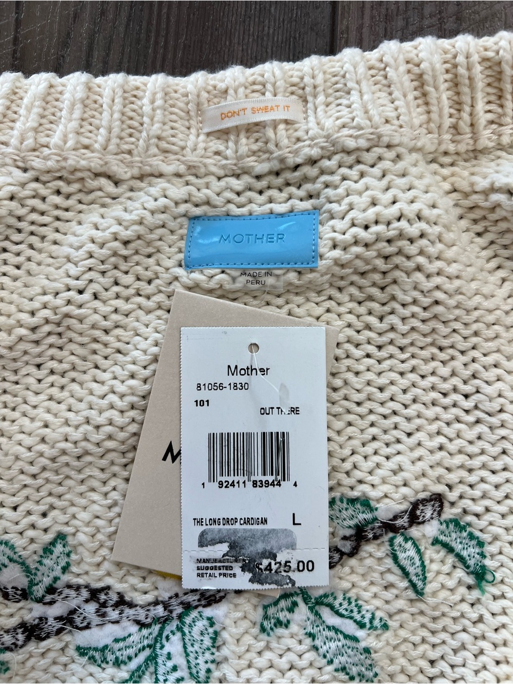 NWT Mother The Long Drop embroidered cotton and alpaca-blend cardigan Sz L - Picture 7 of 13